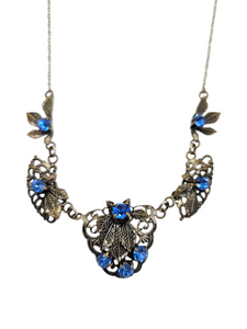 1930s Czech Blue Glass and Filigree Necklace