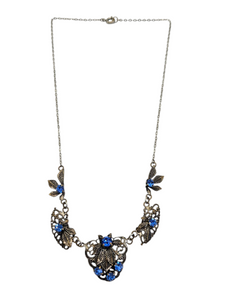 1930s Czech Blue Glass and Filigree Necklace
