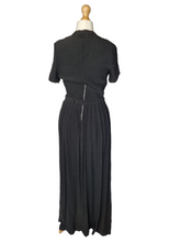 Load image into Gallery viewer, 1940s Black Plisse Long Evening Dress With Velvet and Embroidery Detail
