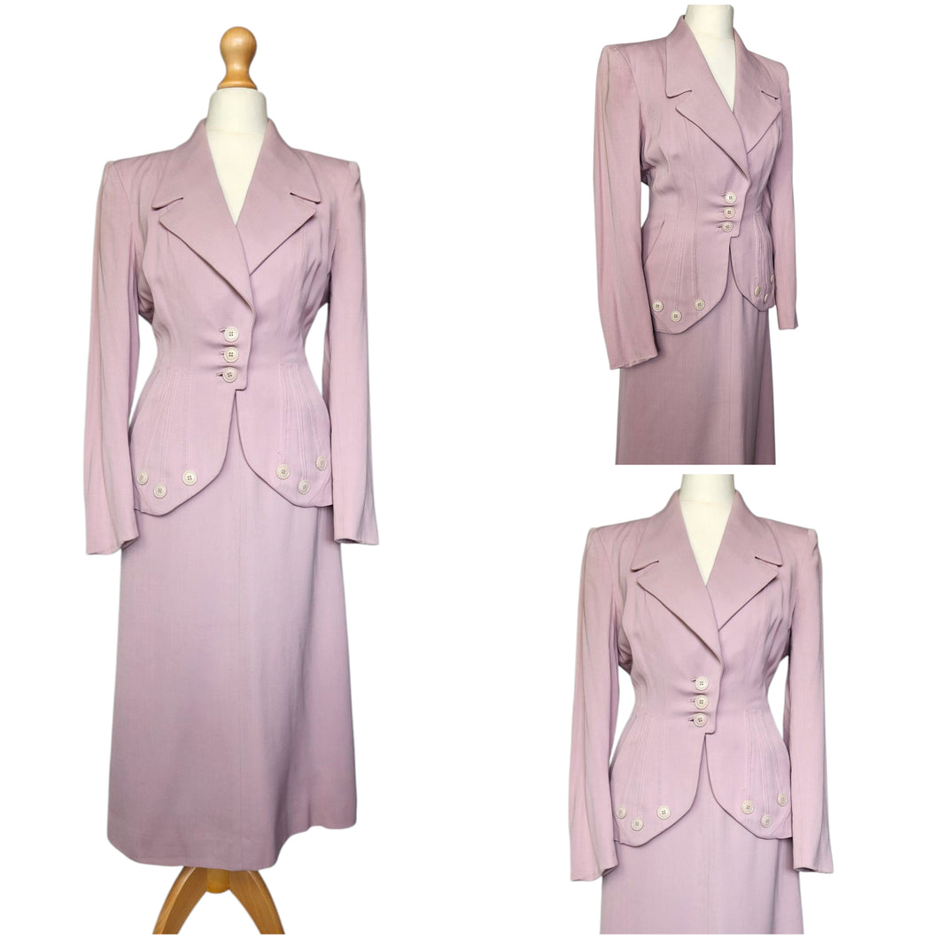 1940s Rare Lilac/Dusky Pink Button Detail Suit