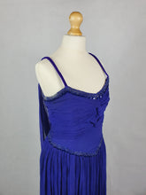 Load image into Gallery viewer, 1940s Purple/Blue Dress With Drape at The Back, Beading and Pleating

