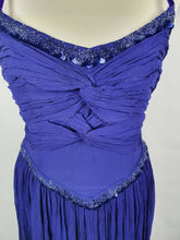 Load image into Gallery viewer, 1940s Purple/Blue Dress With Drape at The Back, Beading and Pleating
