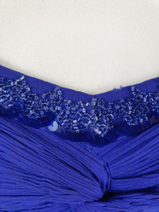 1940s Purple/Blue Dress With Drape at The Back, Beading and Pleating