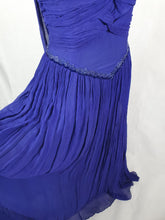 Load image into Gallery viewer, 1940s Purple/Blue Dress With Drape at The Back, Beading and Pleating
