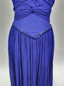 1940s Purple/Blue Dress With Drape at The Back, Beading and Pleating