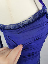 Load image into Gallery viewer, 1940s Purple/Blue Dress With Drape at The Back, Beading and Pleating
