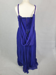 1940s Purple/Blue Dress With Drape at The Back, Beading and Pleating