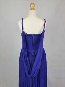 1940s Purple/Blue Dress With Drape at The Back, Beading and Pleating