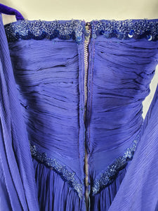 1940s Purple/Blue Dress With Drape at The Back, Beading and Pleating