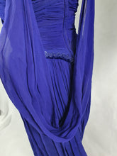 Load image into Gallery viewer, 1940s Purple/Blue Dress With Drape at The Back, Beading and Pleating
