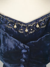 Load image into Gallery viewer, 1940s Midnight Blue Silk Velvet Dress With Beading and Buttons
