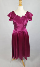Load image into Gallery viewer, 1950s Magenta Pink Liquid Satin Dress With Pleats and Layered Collar
