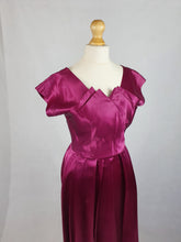 Load image into Gallery viewer, 1950s Magenta Pink Liquid Satin Dress With Pleats and Layered Collar
