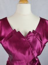 Load image into Gallery viewer, 1950s Magenta Pink Liquid Satin Dress With Pleats and Layered Collar
