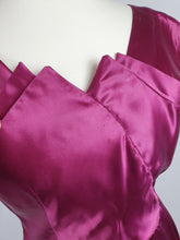 Load image into Gallery viewer, 1950s Magenta Pink Liquid Satin Dress With Pleats and Layered Collar

