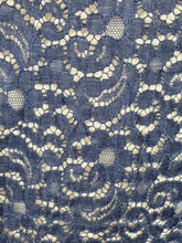 Load image into Gallery viewer, Late 1940s Navy Blue Lace Dress With Purple Trim
