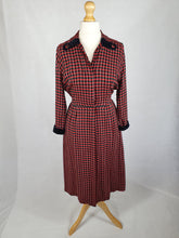 Load image into Gallery viewer, 1940s/1950s Red and Black Checked Dress with Velvet Collar and Cuffs
