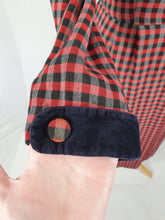 Load image into Gallery viewer, 1940s/1950s Red and Black Checked Dress with Velvet Collar and Cuffs
