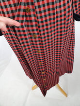 Load image into Gallery viewer, 1940s/1950s Red and Black Checked Dress with Velvet Collar and Cuffs
