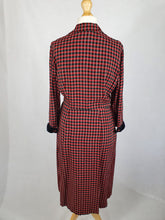 Load image into Gallery viewer, 1940s/1950s Red and Black Checked Dress with Velvet Collar and Cuffs
