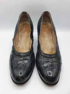 Late 1940s Black Mock Croc Court Shoes