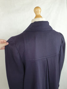 1940s Navy Blue Gabardine Swing Coat With Huge Sleeves and Cuffs