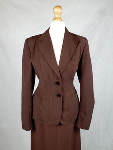 1940s Chocolate Brown Lightweight Gabardine Suit