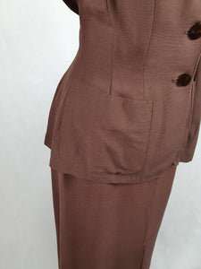 1940s Chocolate Brown Lightweight Gabardine Suit