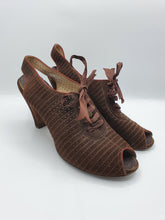 Load image into Gallery viewer, 1930s/1940s Brown Suede Shoes With Punched Holes and Ribbon Laces
