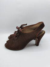 Load image into Gallery viewer, 1930s/1940s Brown Suede Shoes With Punched Holes and Ribbon Laces
