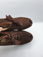Load image into Gallery viewer, 1930s/1940s Brown Suede Shoes With Punched Holes and Ribbon Laces
