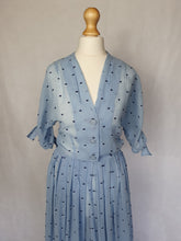 Load image into Gallery viewer, 1950s Sheer Pale Blue Spotty Print Cotton Dress
