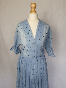 1950s Sheer Pale Blue Spotty Print Cotton Dress