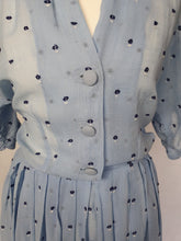 Load image into Gallery viewer, 1950s Sheer Pale Blue Spotty Print Cotton Dress
