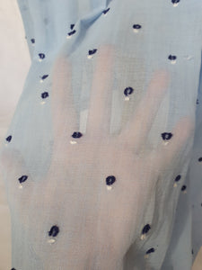 1950s Sheer Pale Blue Spotty Print Cotton Dress