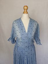 Load image into Gallery viewer, 1950s Sheer Pale Blue Spotty Print Cotton Dress
