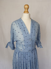 Load image into Gallery viewer, 1950s Sheer Pale Blue Spotty Print Cotton Dress
