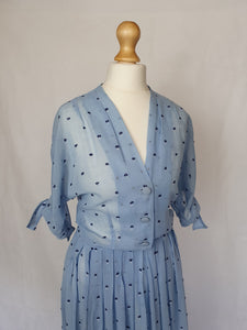 1950s Sheer Pale Blue Spotty Print Cotton Dress