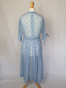 1950s Sheer Pale Blue Spotty Print Cotton Dress