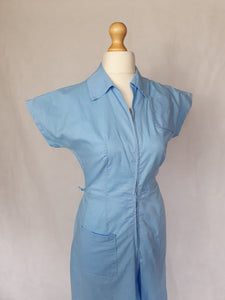 1940s RARE Homemade Pale Blue Zip Front Jumpsuit