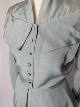 Load image into Gallery viewer, 1940s Pale Blue Silk Suit With Peplum Collar and Raglan Sleeve
