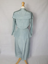 Load image into Gallery viewer, 1940s Pale Blue Silk Suit With Peplum Collar and Raglan Sleeve

