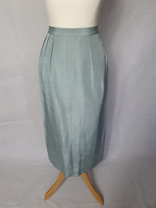 1940s Pale Blue Silk Suit With Peplum Collar and Raglan Sleeve