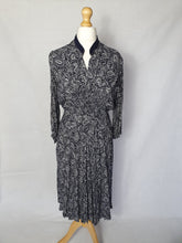 Load image into Gallery viewer, 1940s Navy Blue and White Paisley Print Dress
