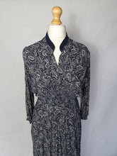 Load image into Gallery viewer, 1940s Navy Blue and White Paisley Print Dress
