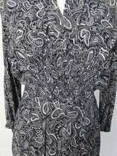 Load image into Gallery viewer, 1940s Navy Blue and White Paisley Print Dress
