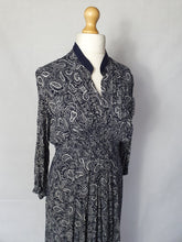 Load image into Gallery viewer, 1940s Navy Blue and White Paisley Print Dress
