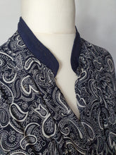 Load image into Gallery viewer, 1940s Navy Blue and White Paisley Print Dress

