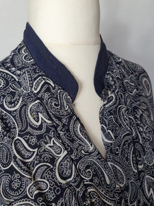 1940s Navy Blue and White Paisley Print Dress