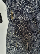Load image into Gallery viewer, 1940s Navy Blue and White Paisley Print Dress
